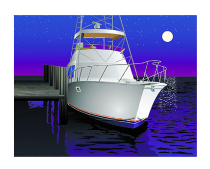 Digital illustration of charter fishing boat