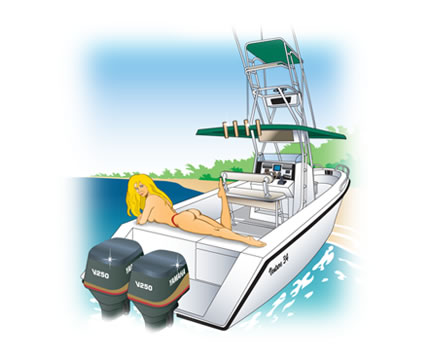 Digital illustration of power boat